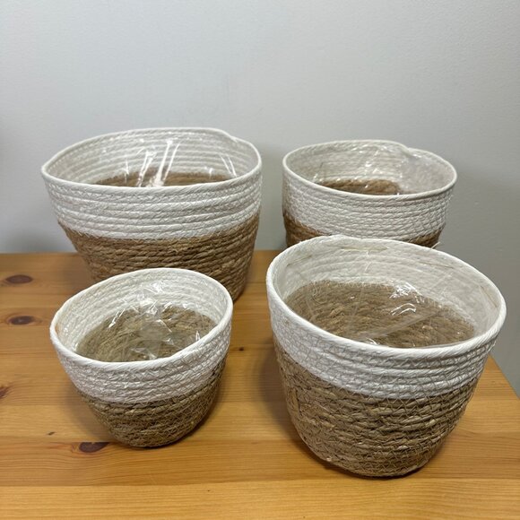 Set of 4 Seagrass & White Woven Plant Baskets – Indoor Planters | NWT - Picture 3 of 8